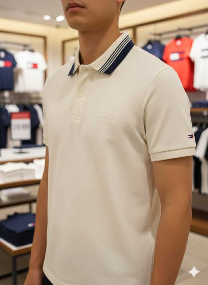 Tommy Hilfiger Cream Premium Quality Tees-thumb-1