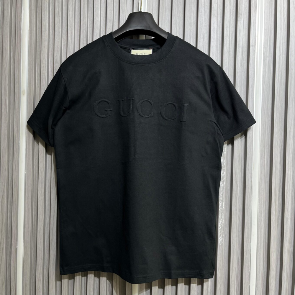 Gucci Embroidered Black Cotton T-Shirt-thumb-0