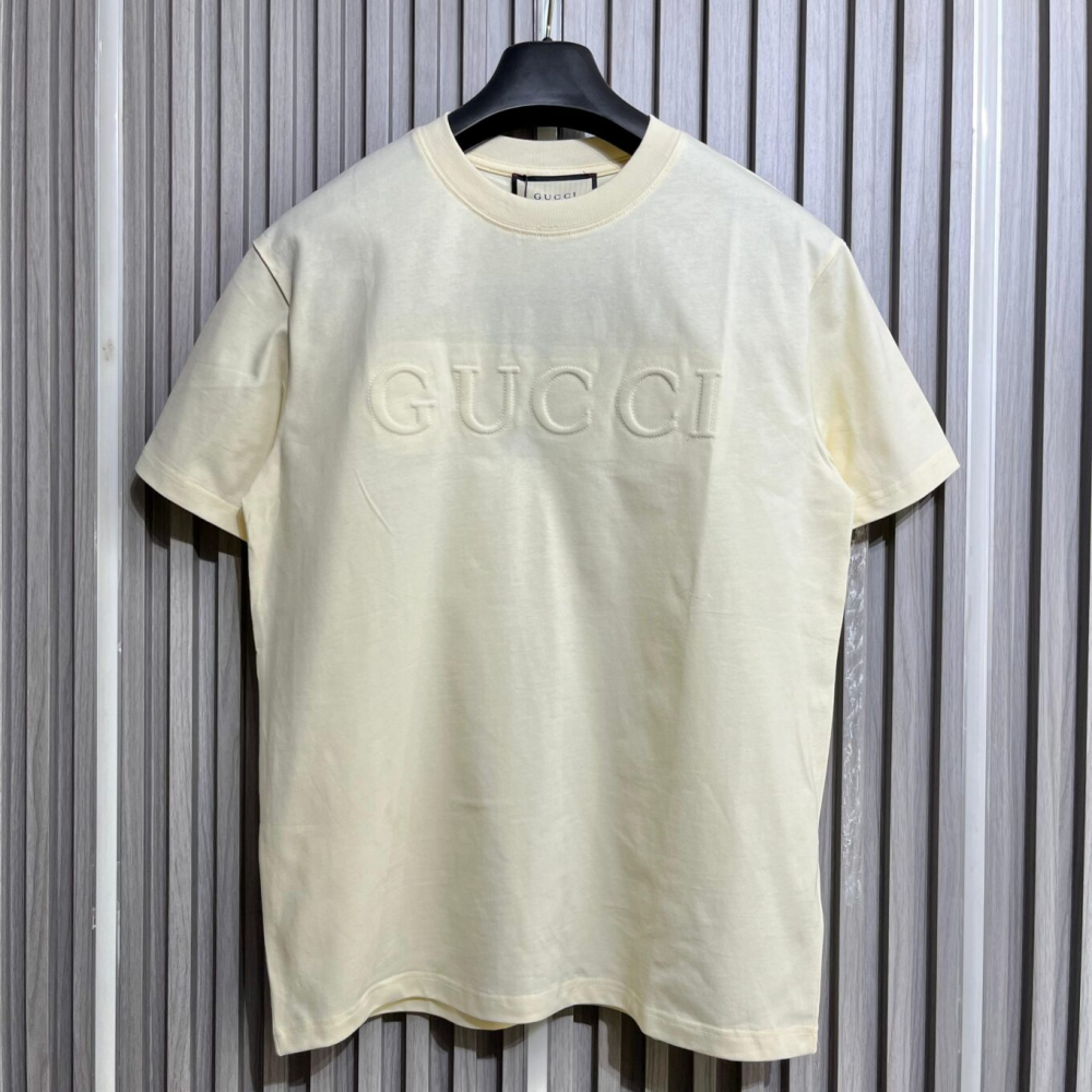 Gucci Embroidered Cream Cotton T-Shirt-thumb-0