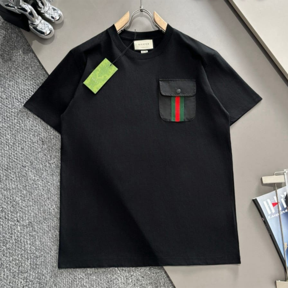 Gucci Web Stripe Pocket Black T-shirt-thumb-0