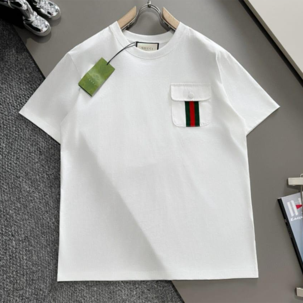 Gucci Web Stripe Pocket White T-shirt-thumb-0