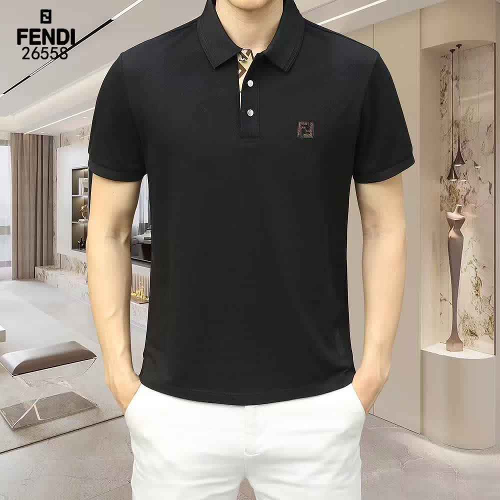 Fendi Black Embroidery Logo Premium T-shirt-thumb-0