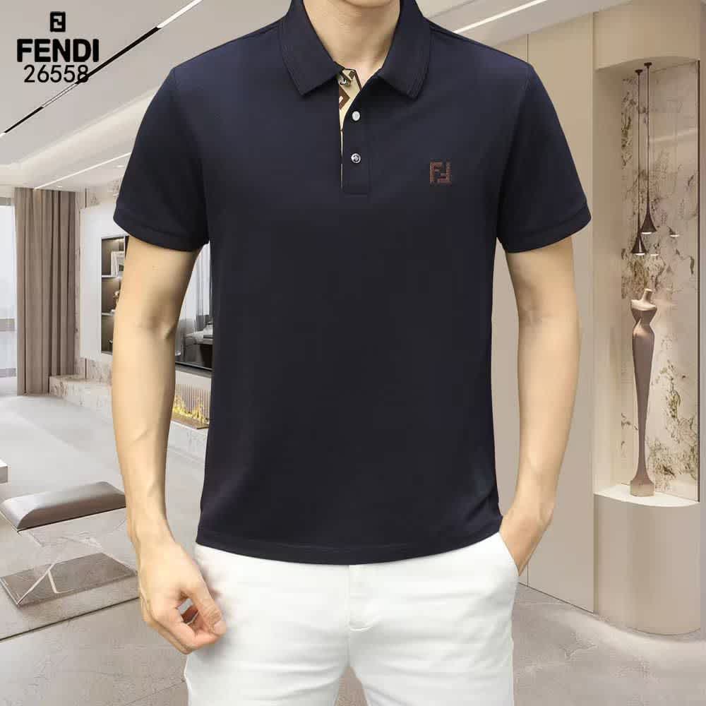 Fendi Blue Embroidery Logo Premium T-shirt-thumb-0
