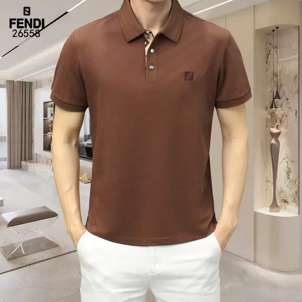 Fendi Brown Embroidery Logo Premium T-shirt-thumb-0