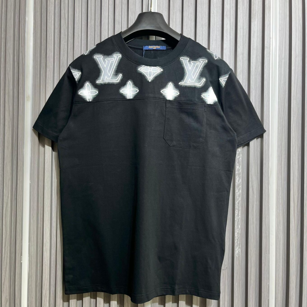 Louis Vuitton Allover Monogram Embroidered Black Pocket T-Shirt-thumb-0