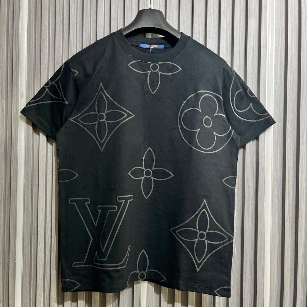 Louis Vuitton Allover Monogram Embroidered Black T-Shirt-thumb-0