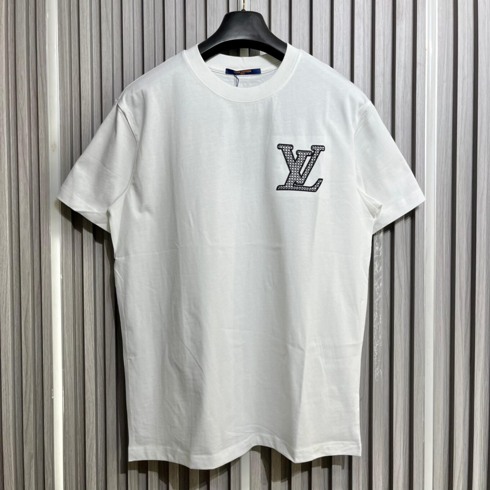 Louis Vuitton White Embroidered Logo T-Shirt-thumb-0