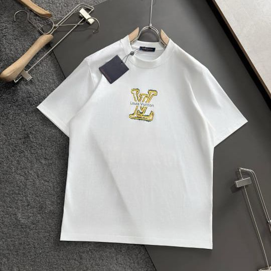 Louis Vuitton White Embroidered Logo T-Shirt-thumb-0
