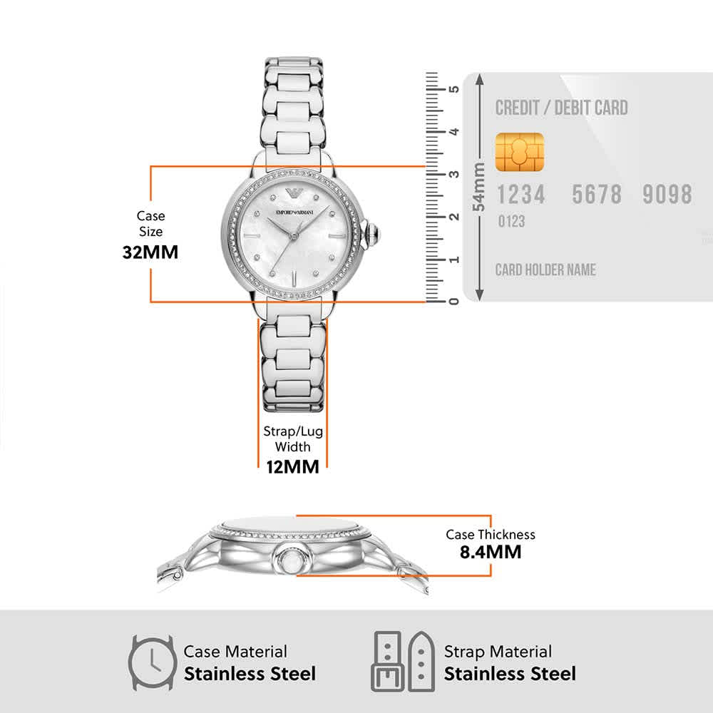 Emporio Armani Women Quartz Mother Of Pearl Dial Analog Stainless Steel Watch AR11596-3