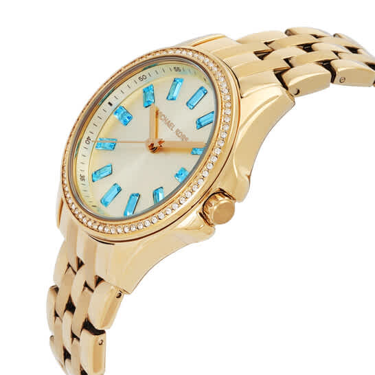 Michael Kors Mini Pilot Pave Quartz Gold Dial Ladies Watch-thumb-1