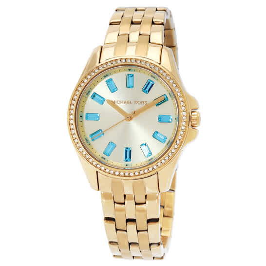 Michael Kors Mini Pilot Pave Quartz Gold Dial Ladies Watch-thumb-0
