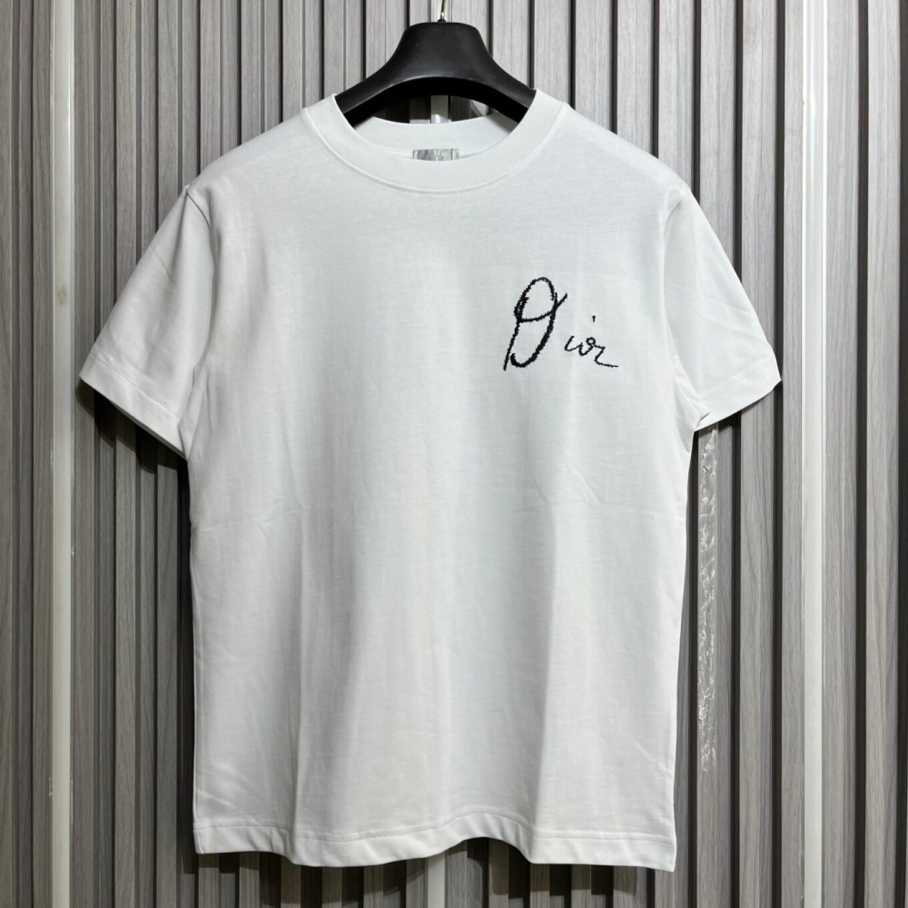 Dior Printed Ribbon White Cotton T-Shirt-thumb-0