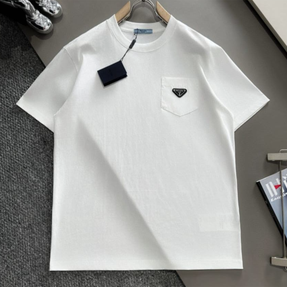Prada Triangle Logo White Cotton T-Shirt-thumb-0