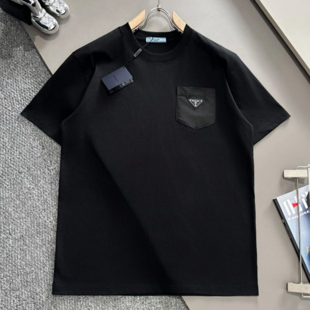 Prada Triangle Logo Black Cotton T-Shirt-thumb-0