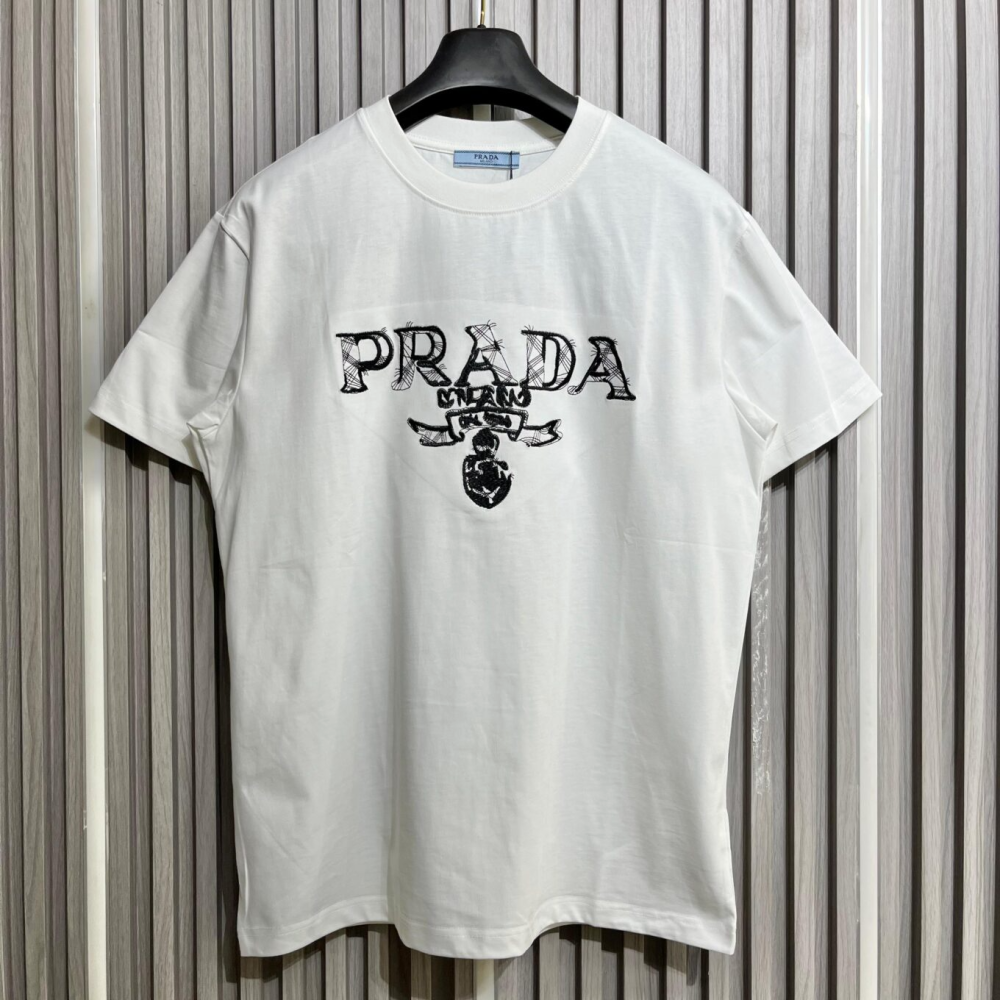 Prada Vintage Milano Logo White Cotton T-Shirt-thumb-0