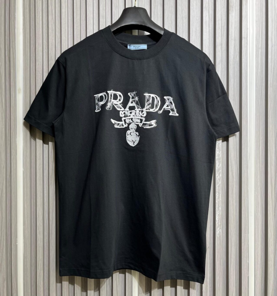 Prada Vintage Milano Logo Black Cotton T-Shirt-thumb-0