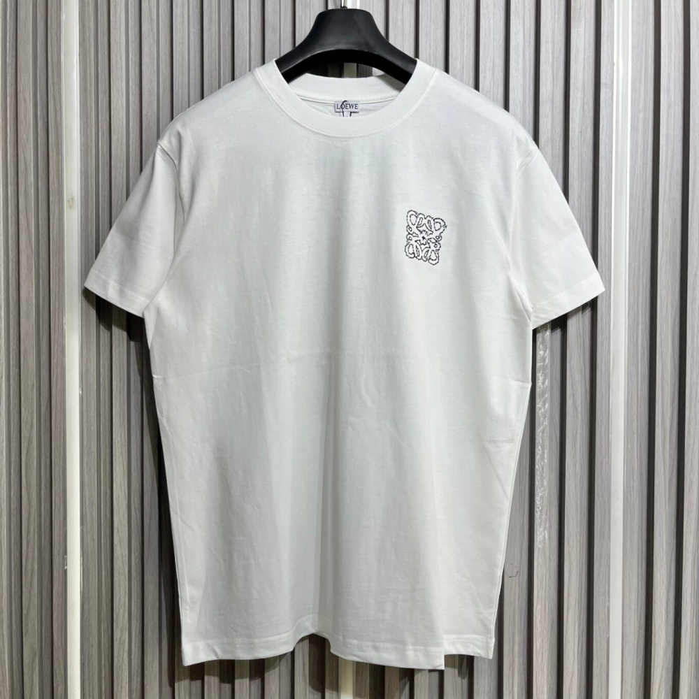 Loewe Cotton White Embroidered-Logo T-Shirt-thumb-0