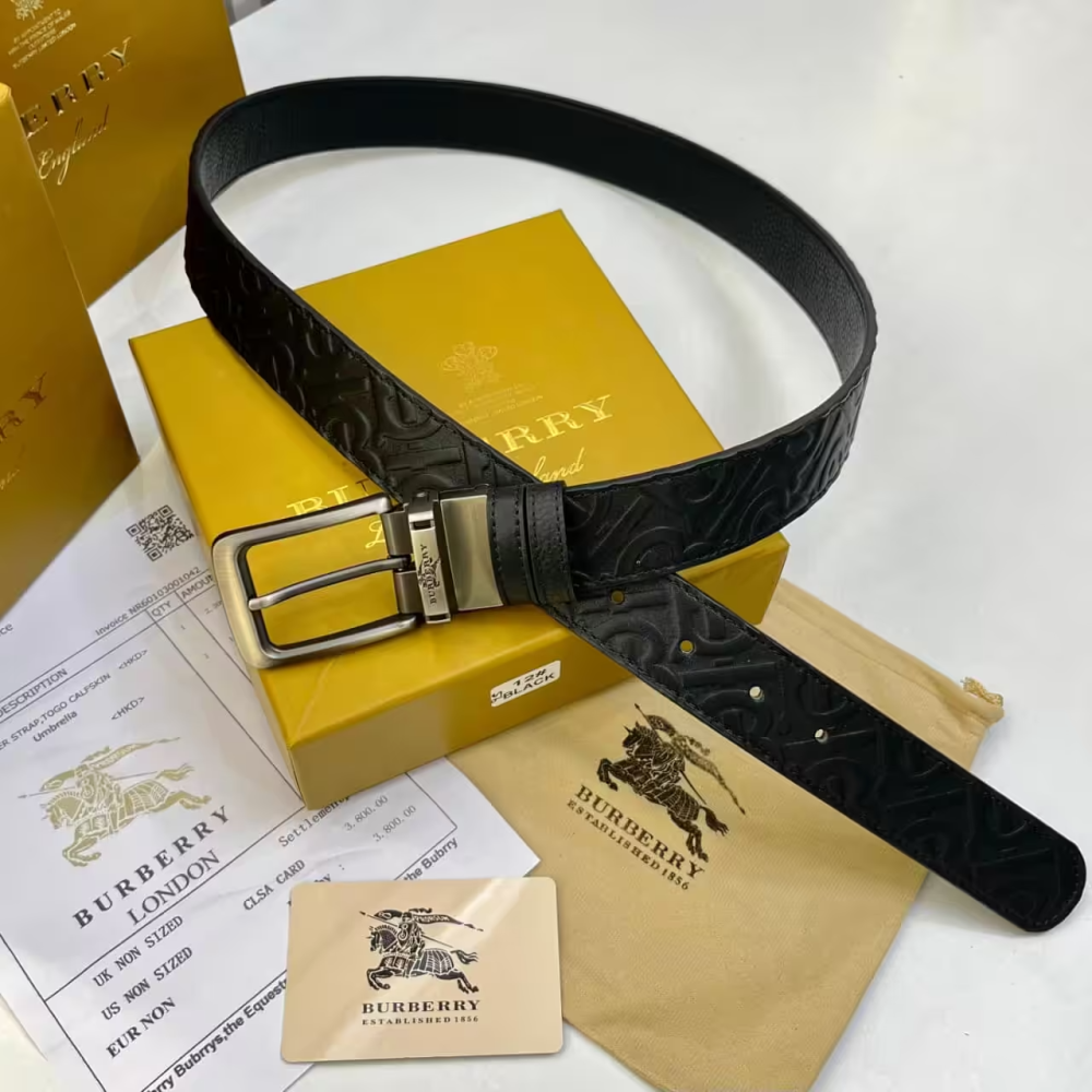 Burberry TB Embossed Silver Premium Belt-thumb-0