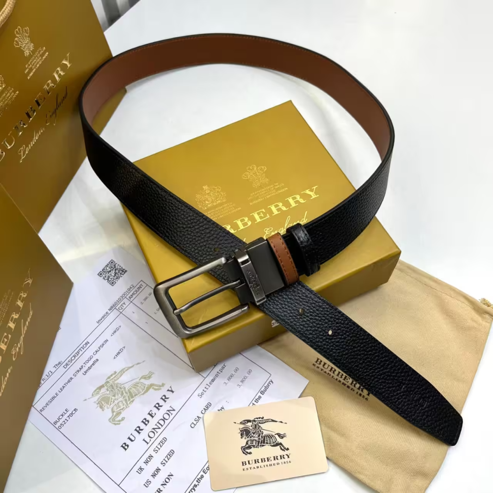 Burberry TB Embossed Black Premium Belt-thumb-0