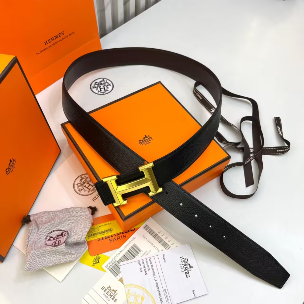 Hermes Constance Black Reversible Belt-thumb-0