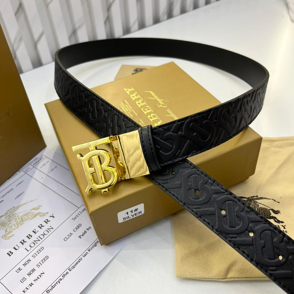 Burberry TB Embossed Black Premium Belt-thumb-0