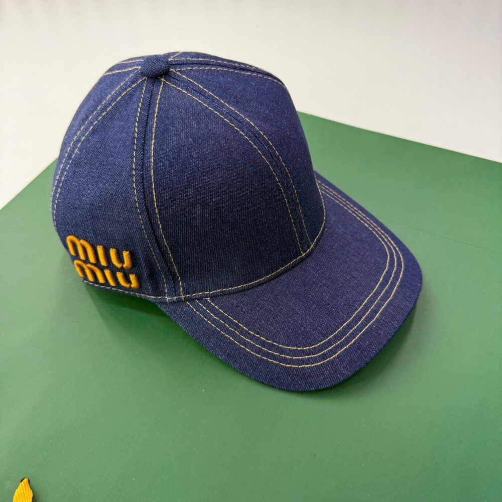 Miu Miu Logo Denim Blue Baseball Cap-thumb-0