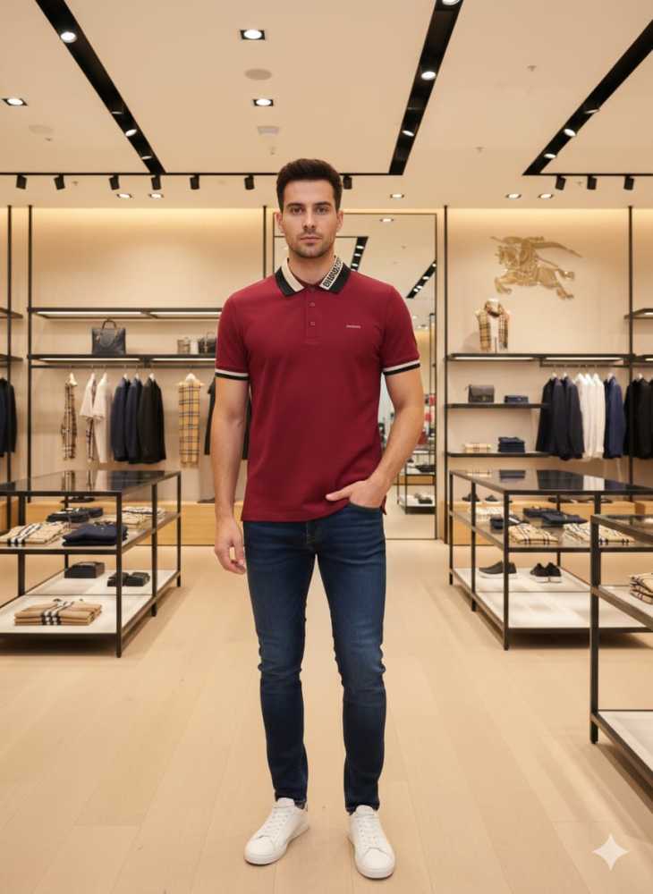 Burberry Red Premium Exclusive Polo T-shirt-thumb-0