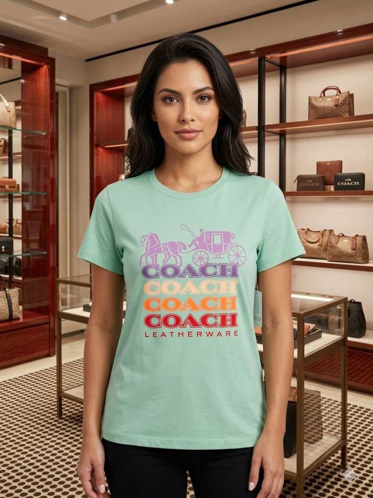 Coach Sky Blue Premium Quality Women T-shirt