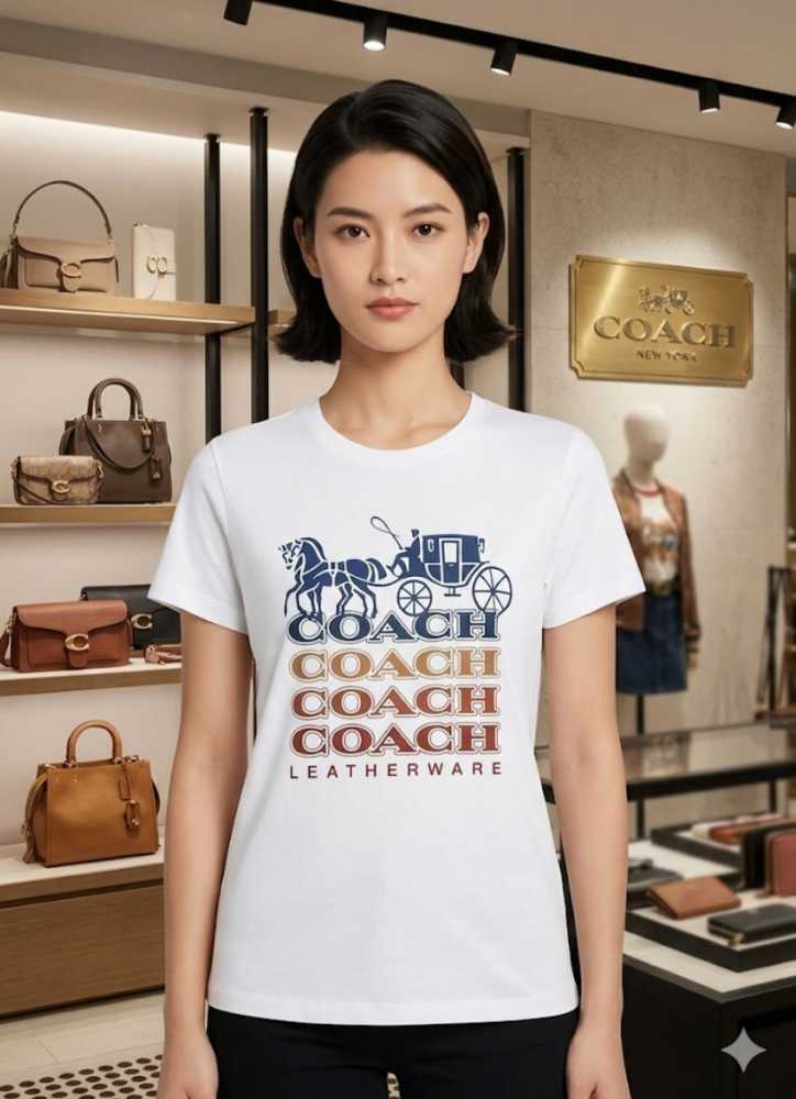 Coach White Premium Quality Women T-shirt