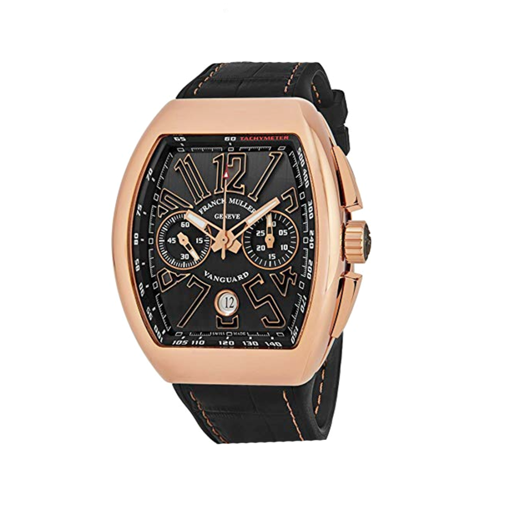 Franck Muller Men's Vanguard Black Leather Band Automatic Watch 45CCGLDBLKGLD