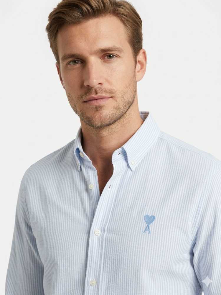 Ami Paris Heart Logo skyblue Striped Shirt