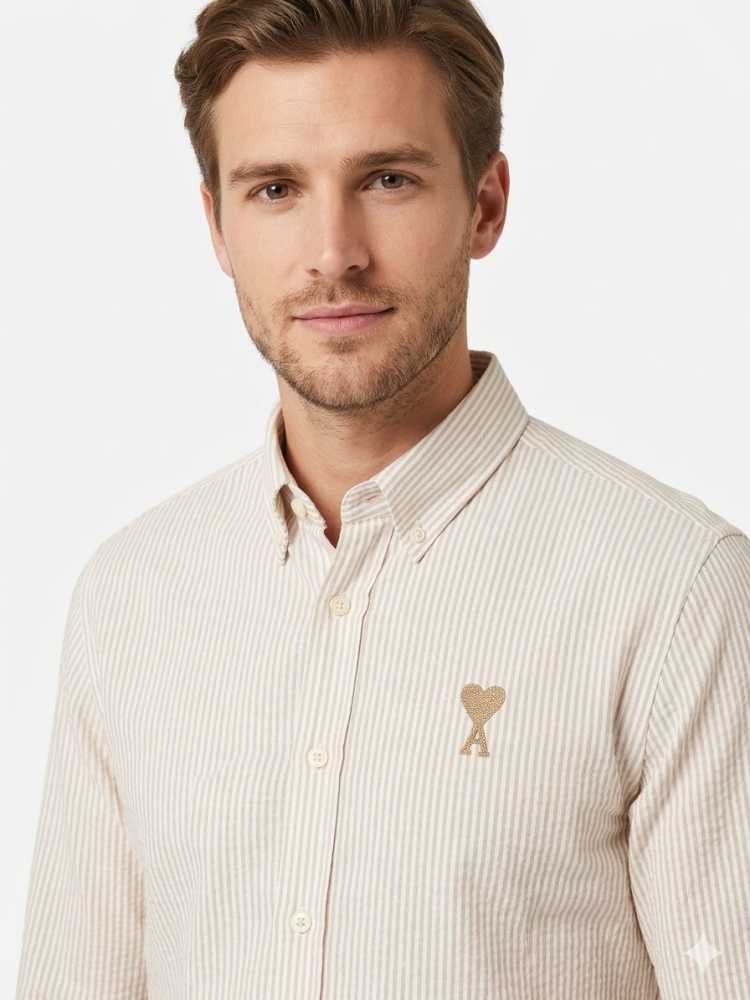 Ami Paris Heart Logo Yellow Striped Shirt