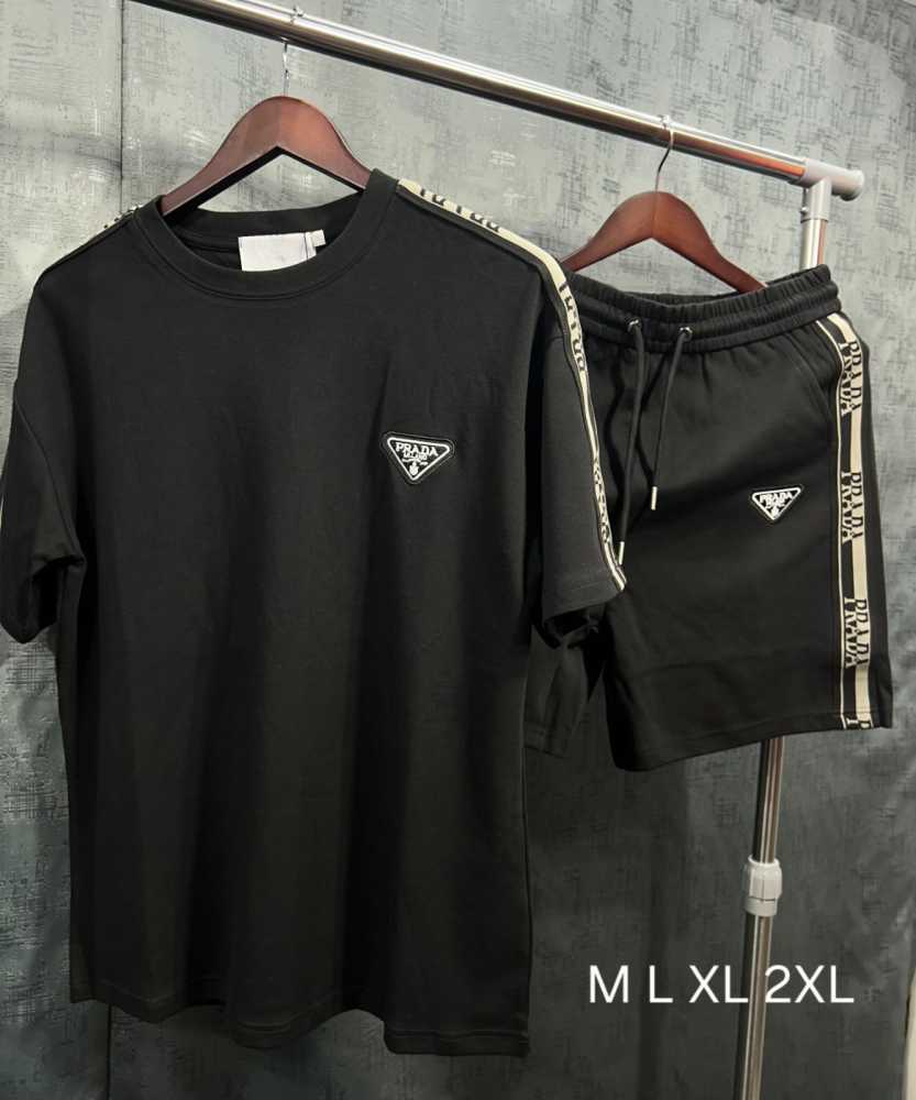 Prada Embroidered Black Premium Shirt & Shorts Combo-thumb-0