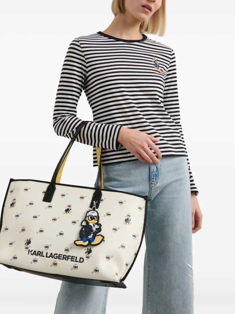 Karl Lagerfeld X Donald Duck Print White Tassle Tote Bag-thumb-0