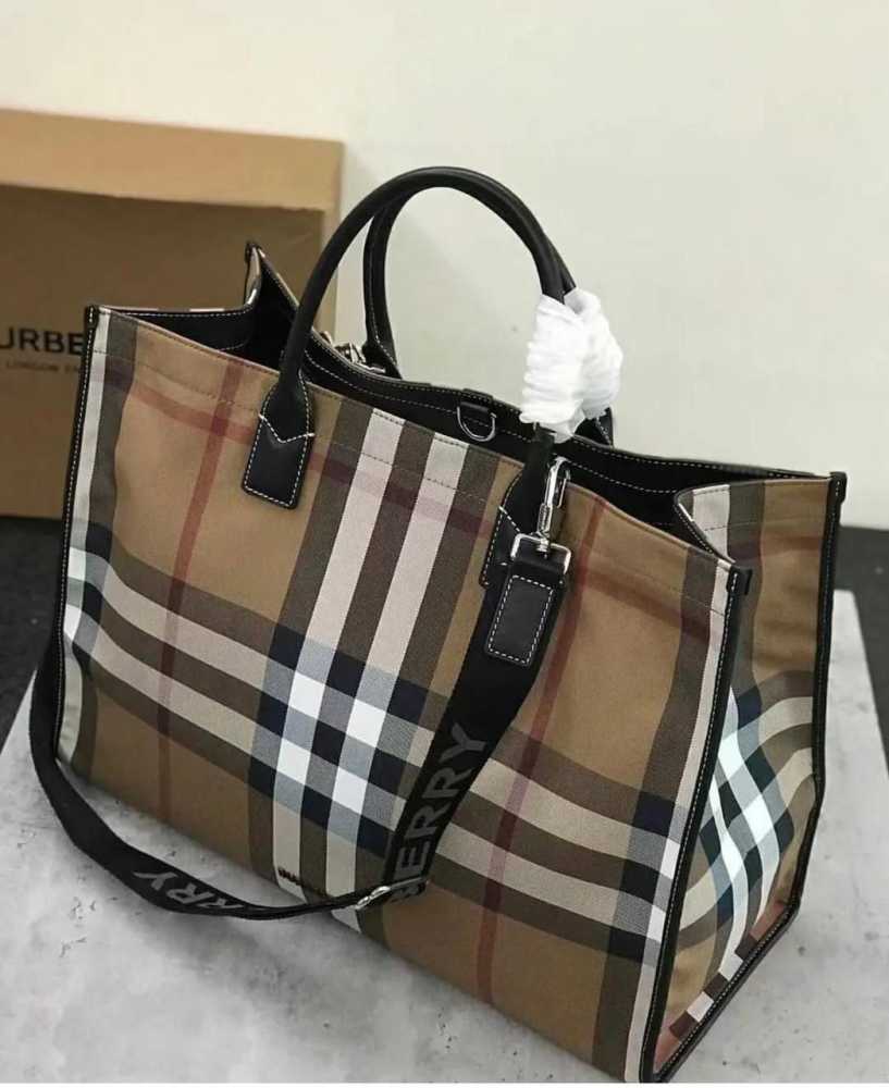 Burberry Denny Checked Brown Tote Bag