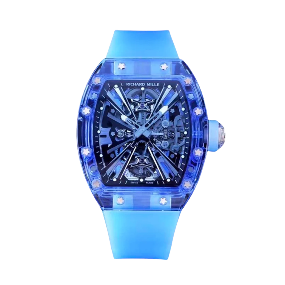 Richard Mille RM 012-01 Sapphire Blue Tourbillion Automatic Titanium Bracelet Transparent Dial Watch