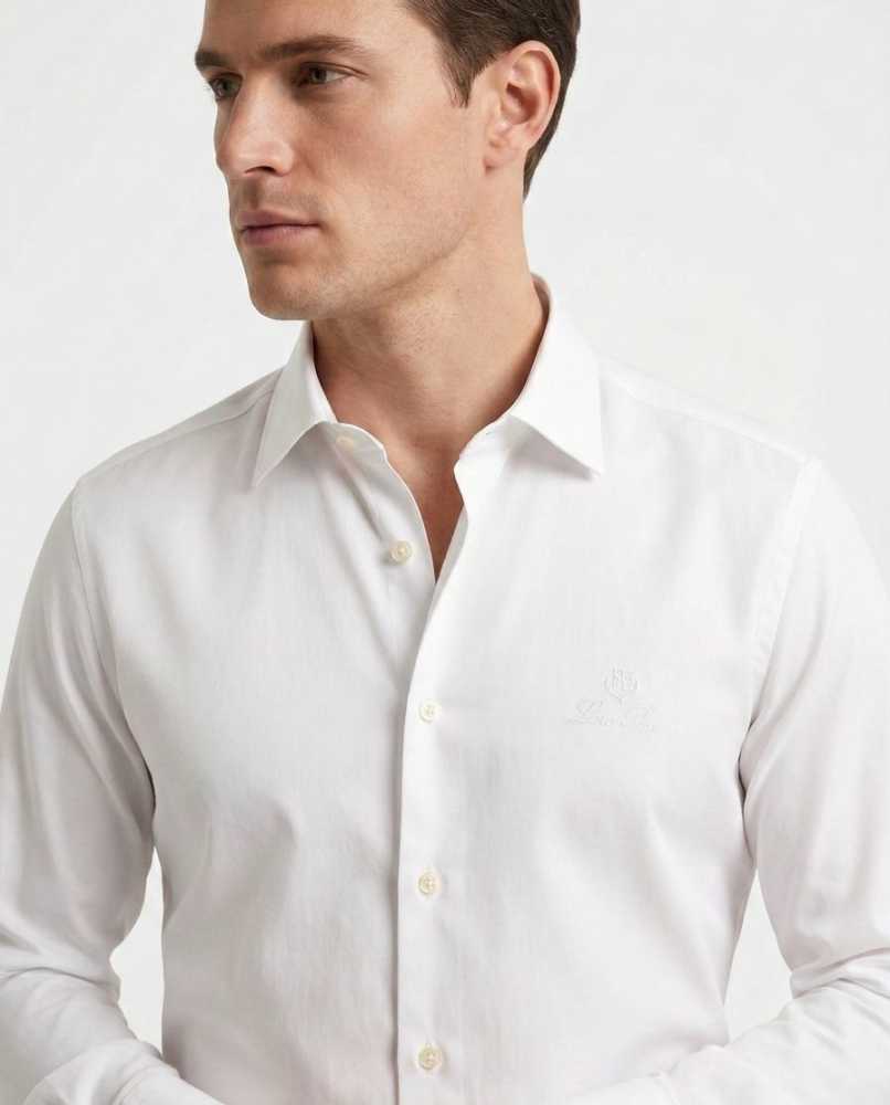 Loro Piana Embroidered White Premium Cotton Shirt-thumb-0