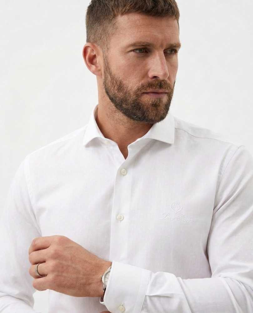 Loro Piana Embroidered White Premium Cotton Shirt-thumb-2