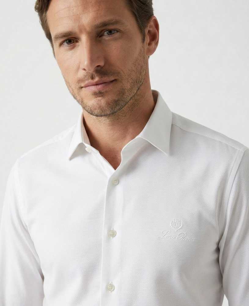 Loro Piana Embroidered White Premium Cotton Shirt-thumb-1