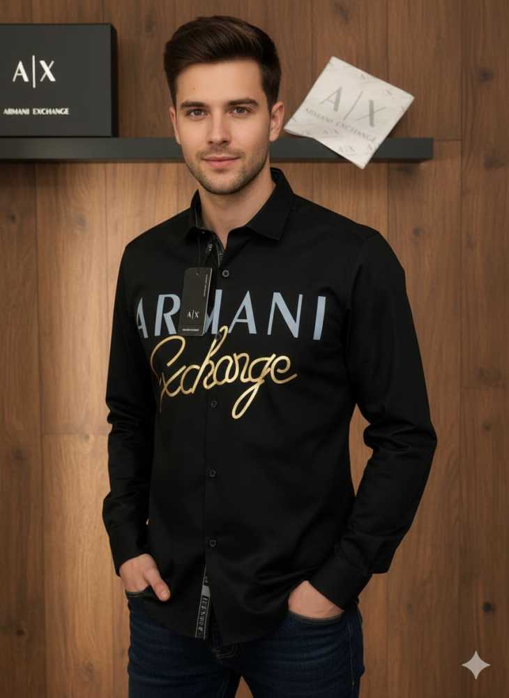Armani Exchange Black Premium Quality Cotton Shirt-thumb-1