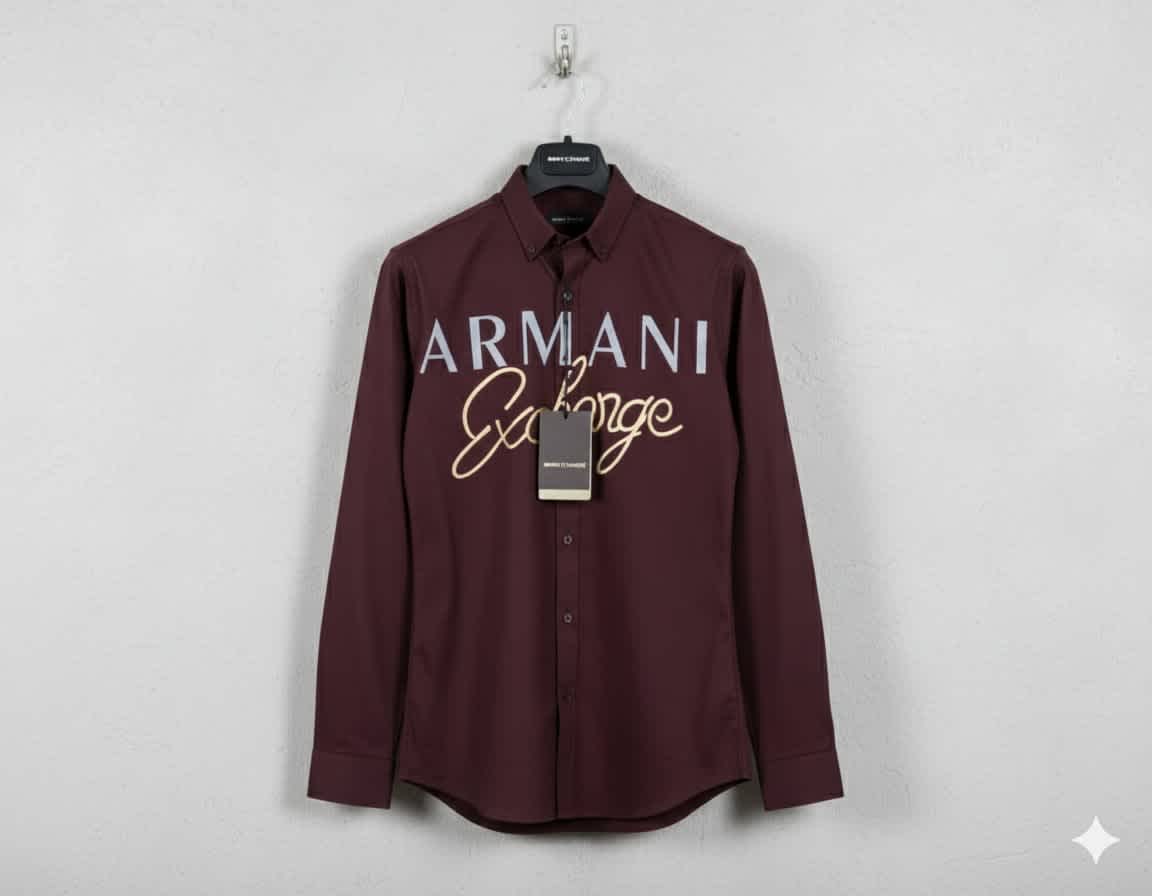 Armani Exchange Wine Premium Quality Cotton Shirt-thumb-0