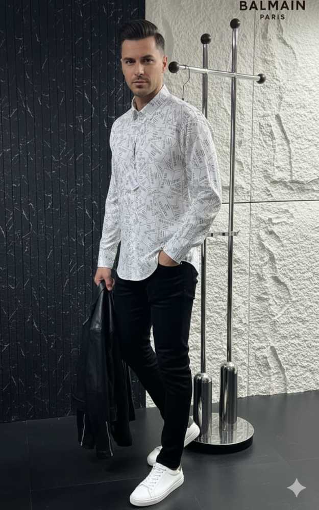 Balmain Embroidered White Premium Cotton Shirt-thumb-0