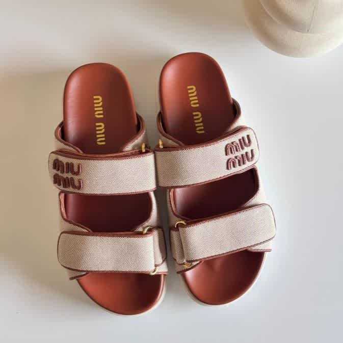 Miu Miu Beige Brandly Premium Quality Flat Slides-1