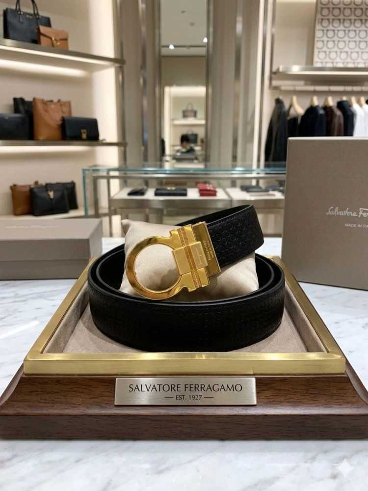 Salvatore Ferragamo Golden & Black Premium Quality Leather Belt