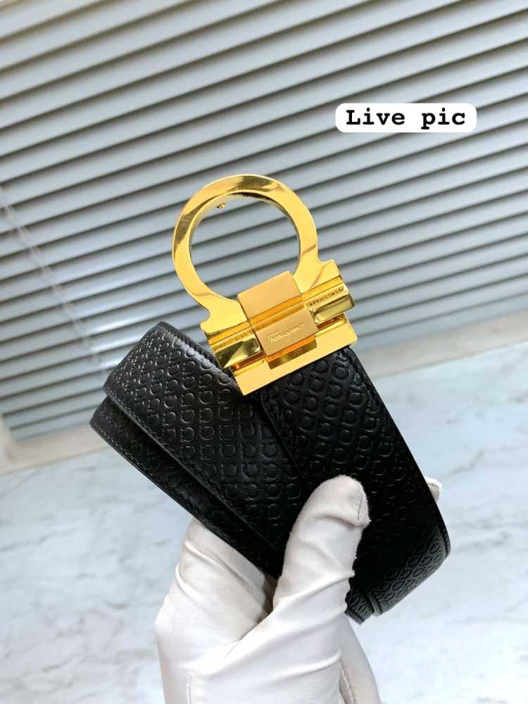 Salvatore Ferragamo Golden & Black Premium Quality Leather Belt-2