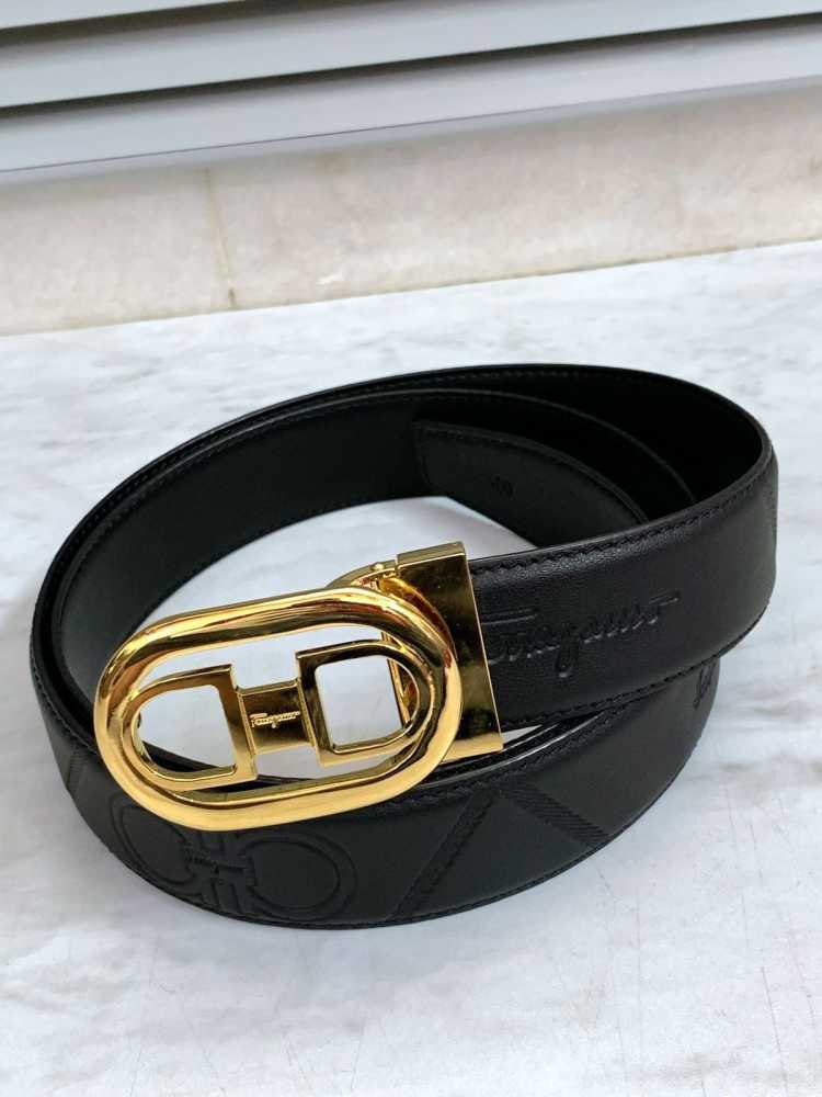Salvatore Ferragamo Golden & Black Premium Quality Leather Belt-2
