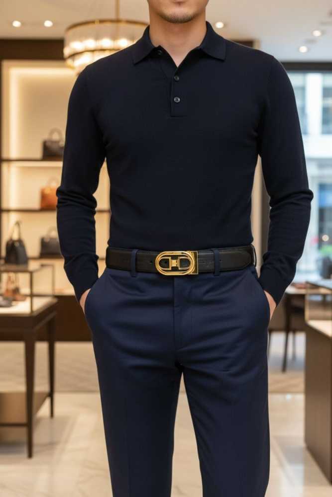 Salvatore Ferragamo Golden & Black Premium Quality Leather Belt-1