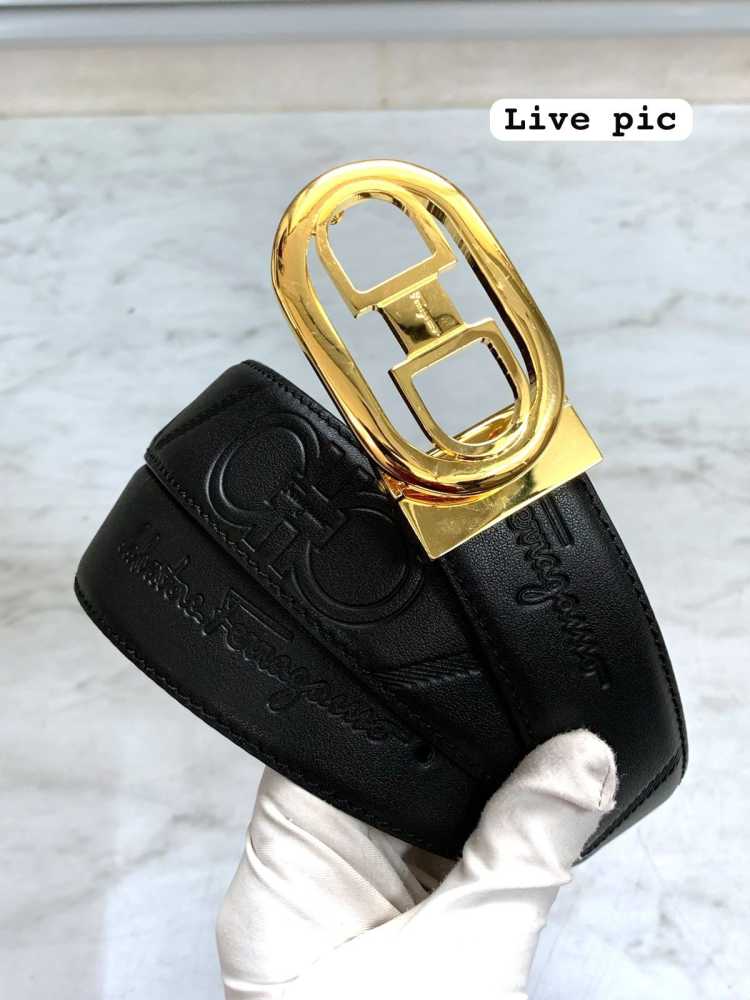 Salvatore Ferragamo Golden & Black Premium Quality Leather Belt-3