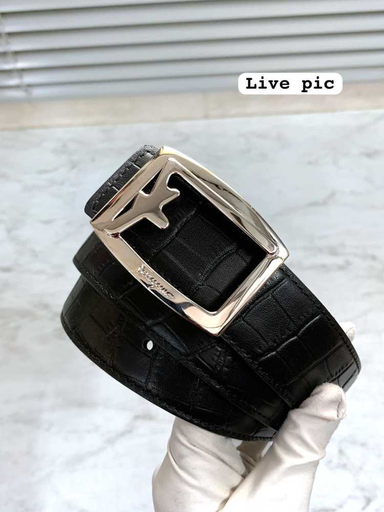 Salvatore Ferragamo Silver & Black Premium Quality Leather Belt-2