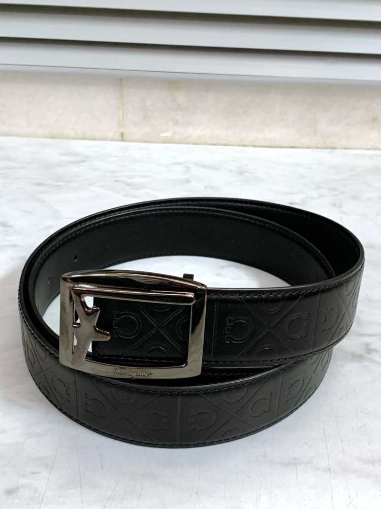 Salvatore Ferragamo Grey & Black Premium Quality Leather Belt-thumb-2